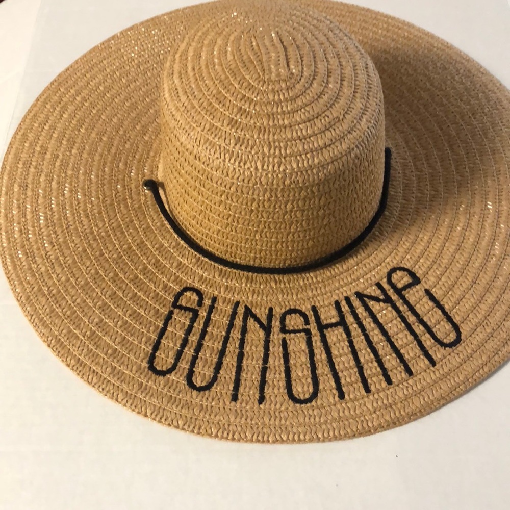 Sun Hat with “Sunshine” Embroidered -  Wide Brim Woven - excellent condition-
